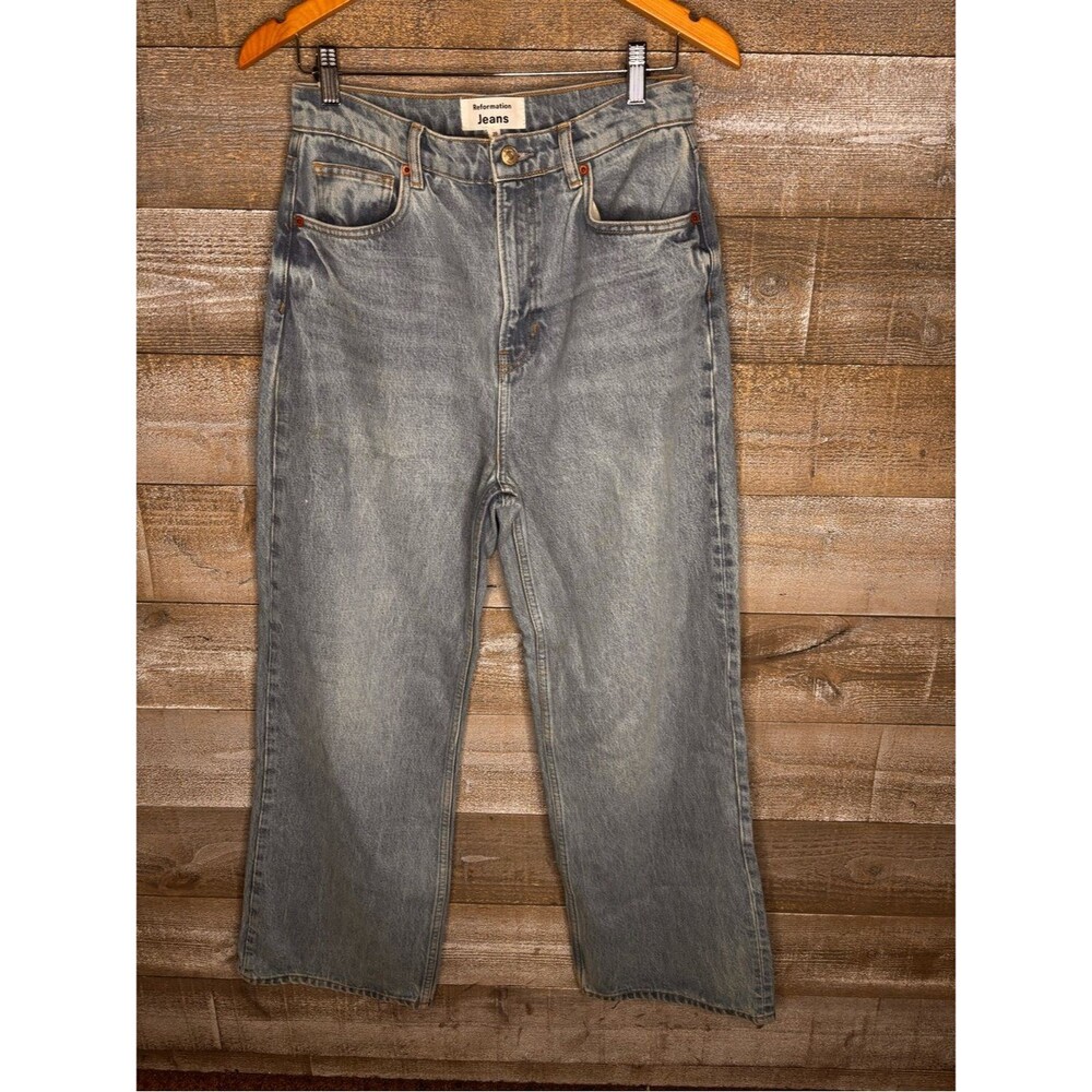 Reformation Jeans 29 Wilder High Rise wide leg cropped light Blue Jeans